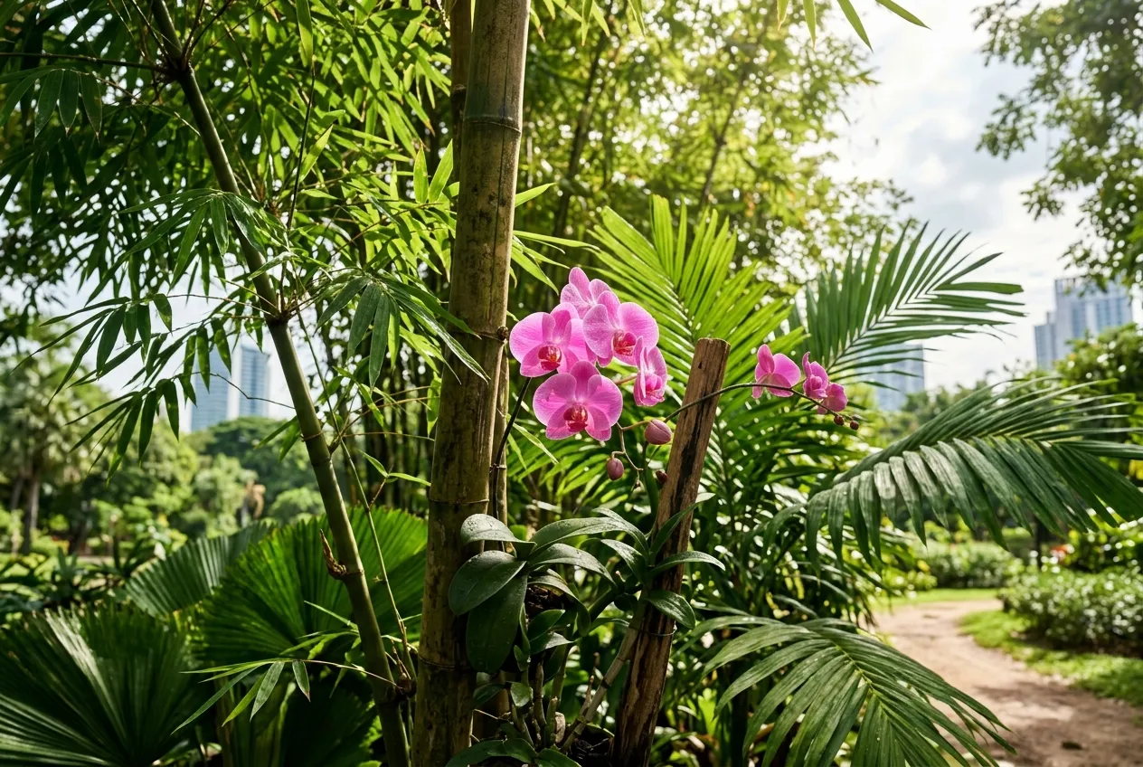 Lush tropical gardens and vibrant flowers in Lumpini Park